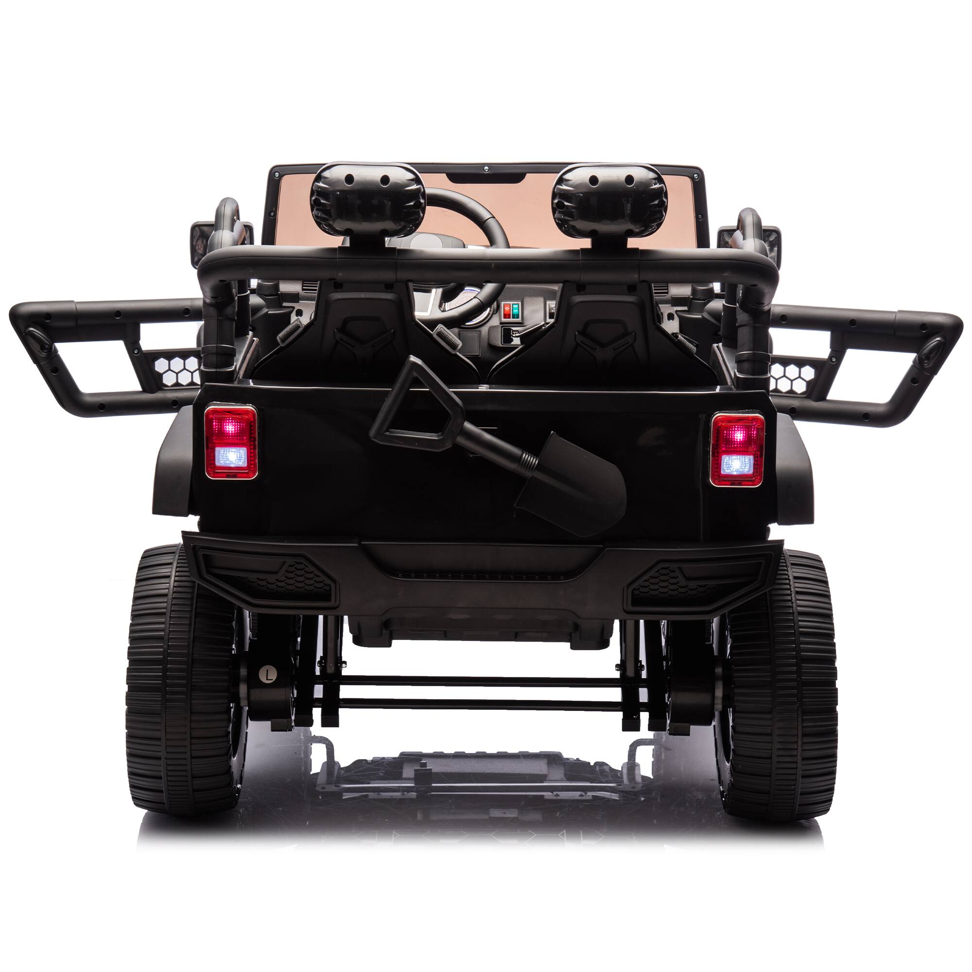 Alt View 4. Ecooso - 24V 2-Seater Kids Ride-On Truck with Remote Control, Dual Motors, MP3 Player, LED Lights, Seat Belts, for Ages 3+ - Black.