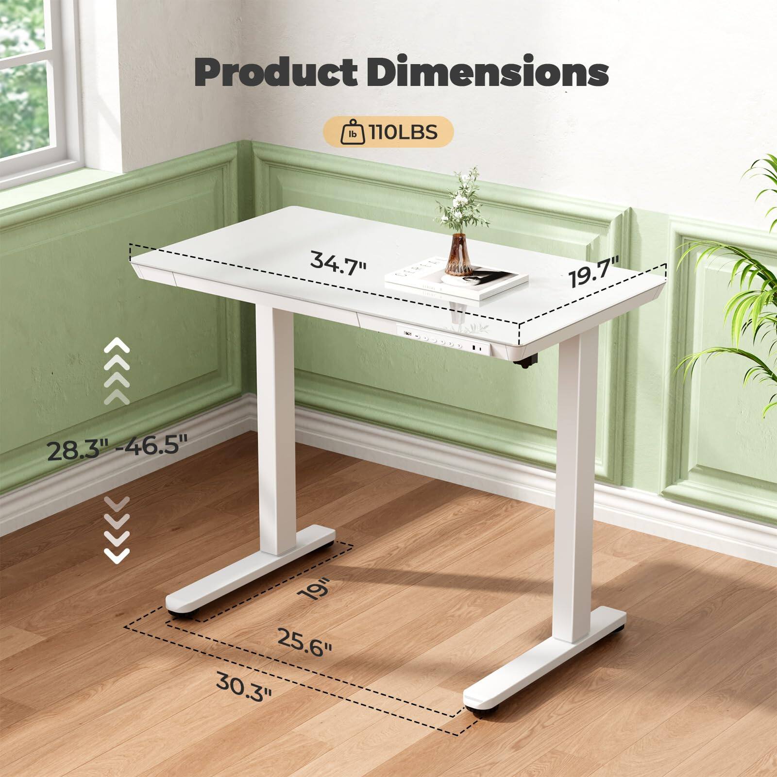 Product Dimensions  
110LBS  
34.7" x 19.7"  
28.3" - 46.5"  
19" x 25.6" x 30.3"