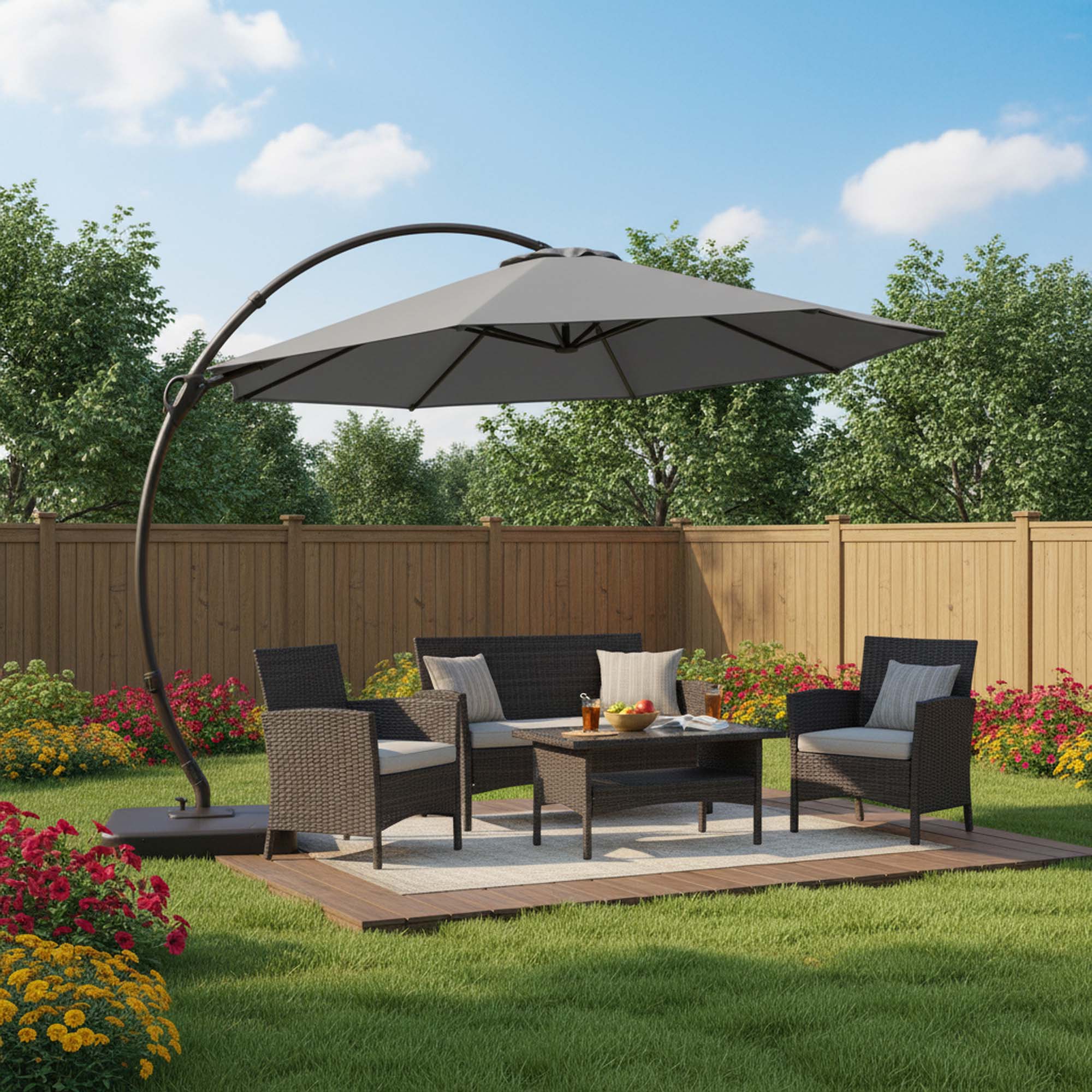 Alt View 1. Boyel Living - 12ft Gray Luxury Cantilever Patio Umbrella UV Protection - Gray.