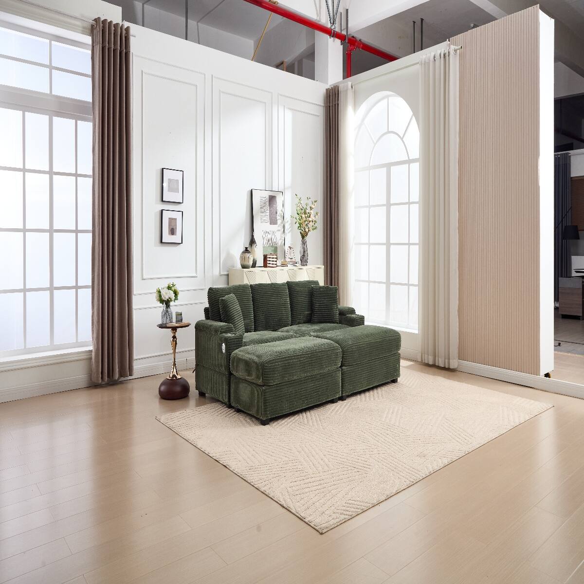 Alt View 4. Ropilly - Ropilly Modular Sectional Sofa, Deep Seat Convertible Sofa Bed, Green Corduroy Upholstered 4 Seat Couch - Green.