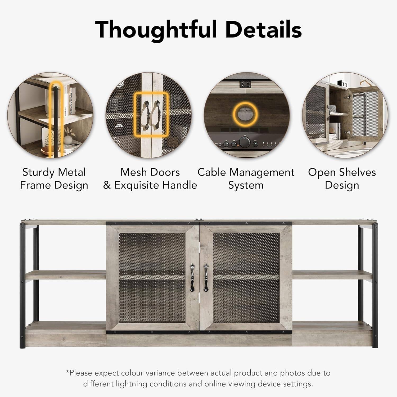 Thoughtful Details

- Sturdy Metal Frame Design
- Mesh Doors & Exquisite Handle
- Cable Management System
- Open Shelves Design

*Please expect colour variance between actual product and photos due to different lighting conditions and online viewing device settings.