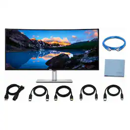 Bundle - Dell - UltraSharp 34 Curved WQHD Monitor U3425WE with ZoomSpeed HDMI & Ethernet Cables + AOM Cleaning Cloth