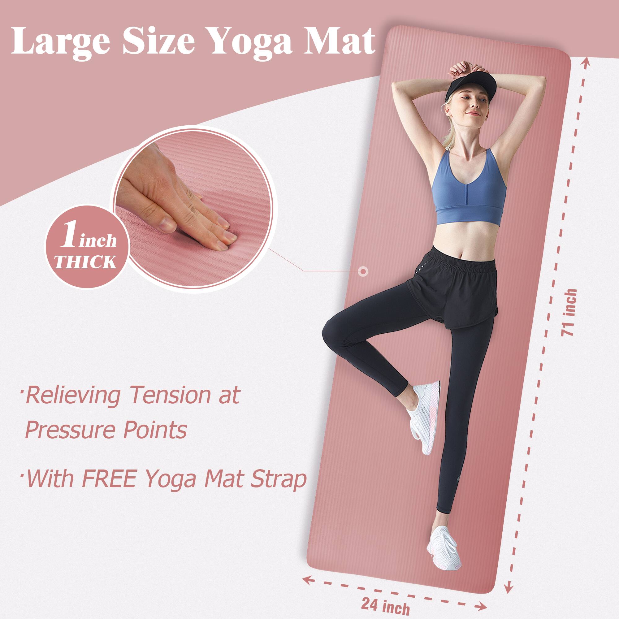 Large Size Yoga Mat 1 inch THICK 71 inch Relieving Tension at Pressure Points With FREE Yoga Mat Strap 24 inch