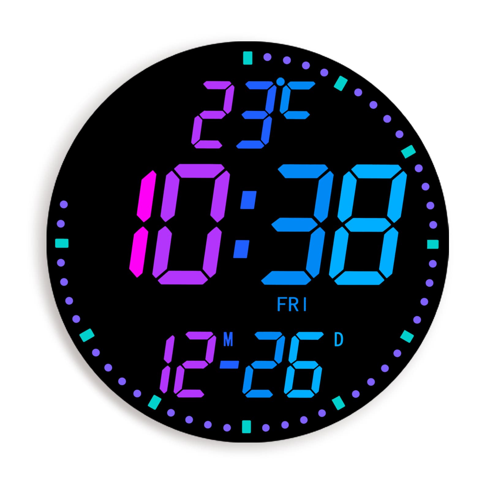 Unique Bargains - 12" Large Digital Wall Mount Clock Count Down Timer Alarm Big LED 12 RGB Color Temperature for Living Room Classroom - Basic