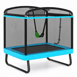 Costway - 6 FT Kids Rectangle Trampoline with Swing Safety Enclosure Net - Blue & Black