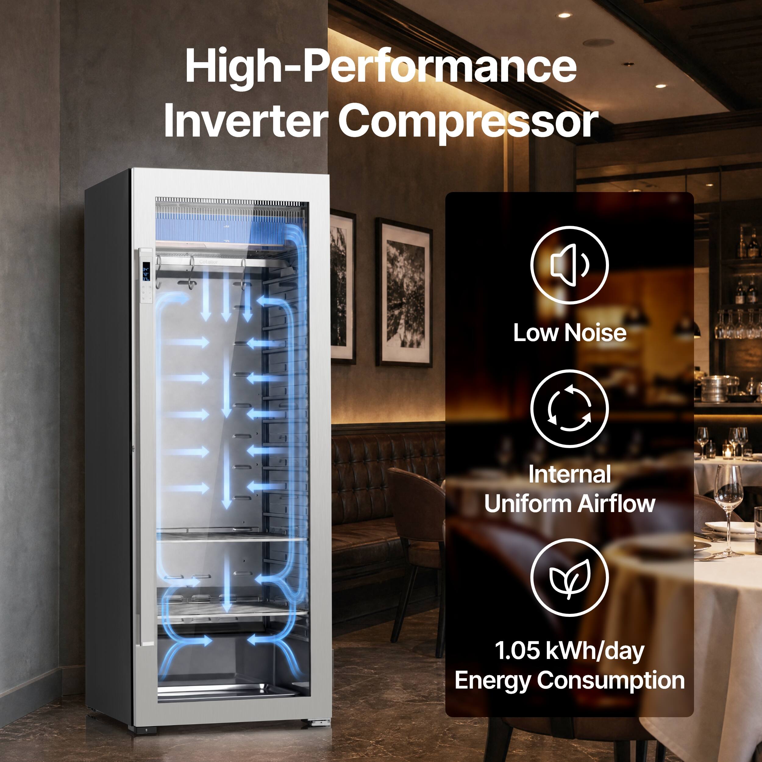 High-Performance Inverter Compressor  
Low Noise  
Internal Uniform Airflow  
1.05 kWh/day Energy Consumption