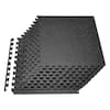 Front. VEVOR - Puzzle Exercise Mat, 12 PCS Fitness Equipment Mats, 24 x 24 x 0.56 in, High-Density EVA Foam Mats Set - Black with Gray Dots.