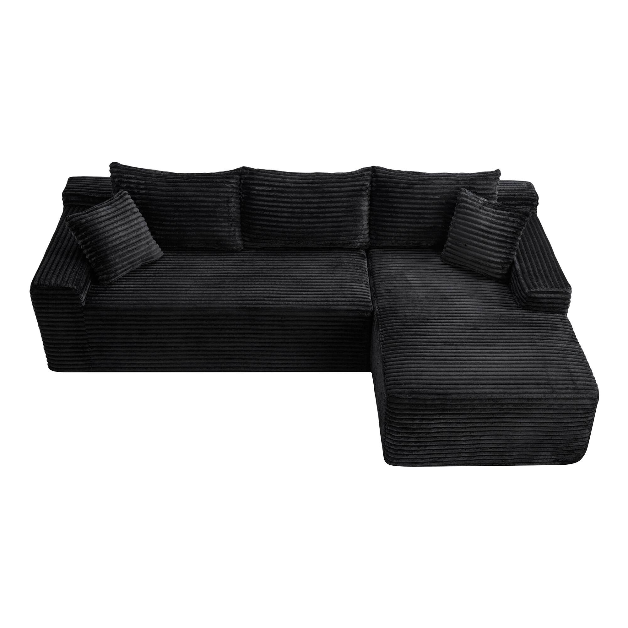 Left. Boyel Living - 106.3-Inch Corduroy Modular L-Shaped Cloud Sectional Sofa with Chaise - Black.