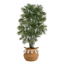 BreeBe - 4' Parlor Palm Tree in Handmade Cotton Planter w/Tassels - Green