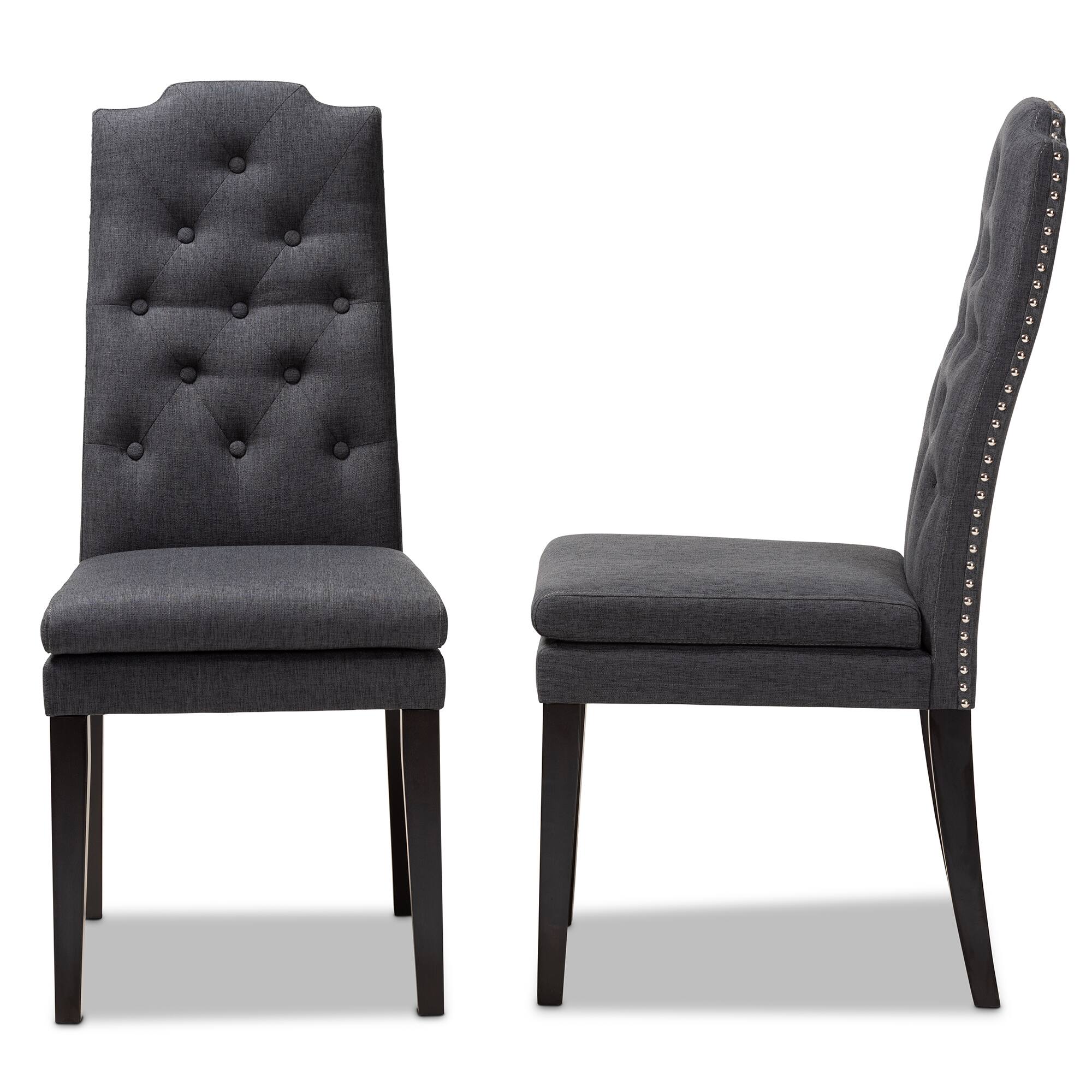 Left. Baxton Studio - Dylin Modern and Contemporary Fabric Upholstered Button Tufted Wood Dining Chair Set - Charcoal.