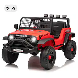 Maxxis Merch - 2-Seater Ride on Truck, 12V Battery Powered Electric Vehicle w/Remote Control, 2 Speeds, Ride on Car for Kids - Red