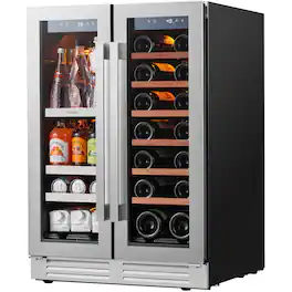 Ca'Lefort - 24 Inch Wine and Beverage Refrigerator, 60 Can and 20 Bottle Wine Fridge 36-72°F, 3 LED Dual Zone Wine Cooler - Stainless Steel