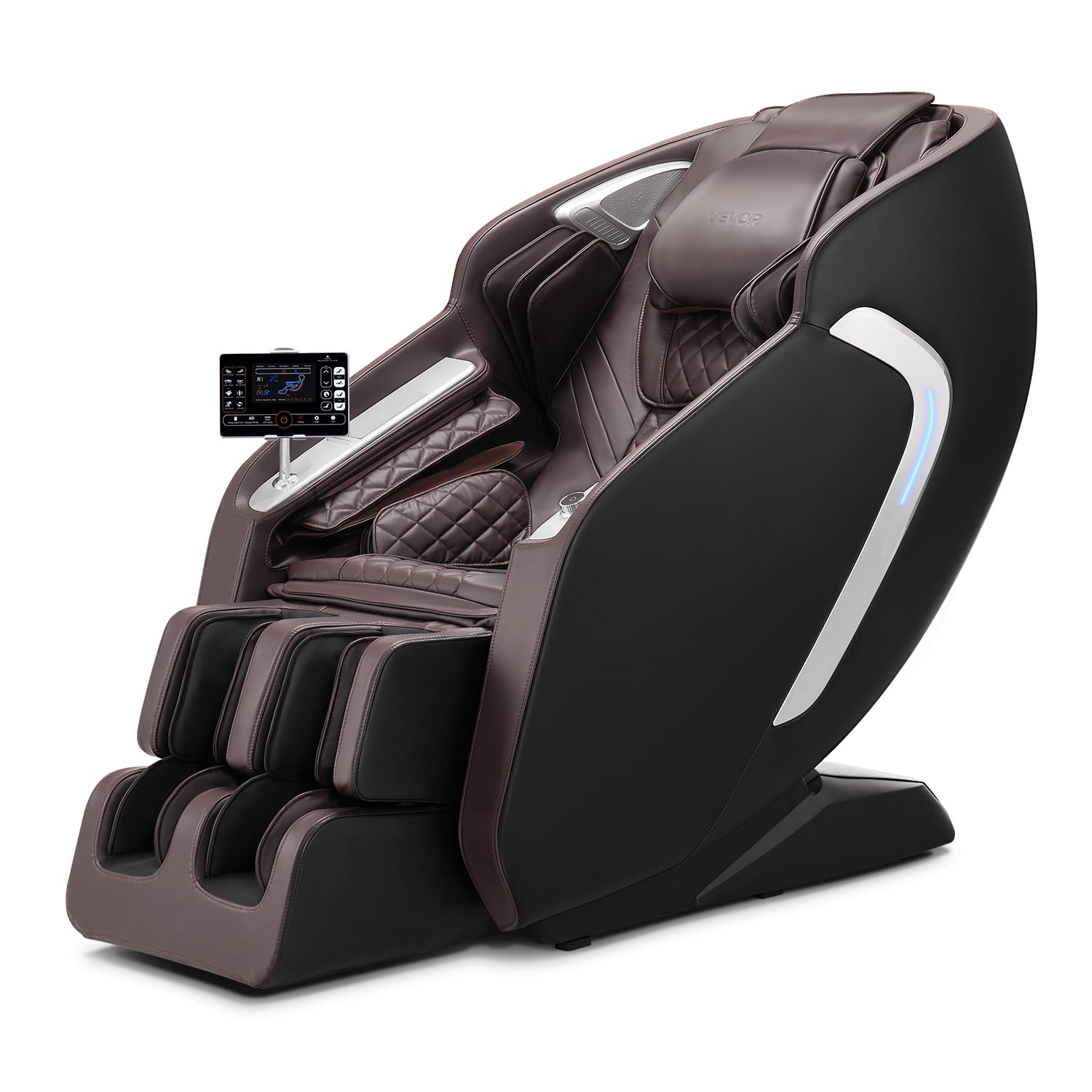 Front. VEVOR - Massage Chair,  4D Full Body Zero Gravity Recliner with SL Track, Yoga Stretch, AI Voice Control, Heat, Foot Roller - Black,Brown.