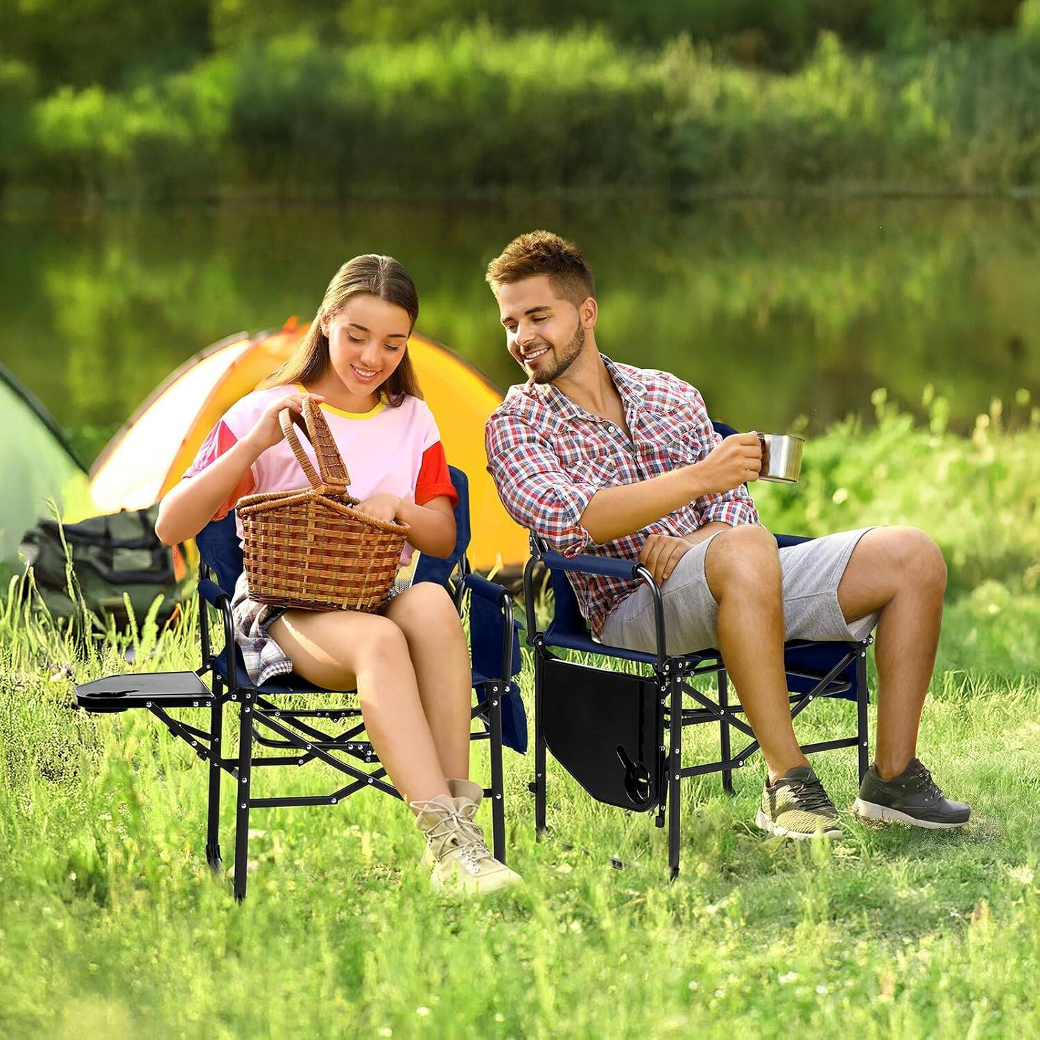 Alt View 6. Winado - 2PCS Camping Directors Chair Portable Folding with Side Table, Carry Bag for Outdoor Adults Camping Beach Fishing Picnic - Blue.