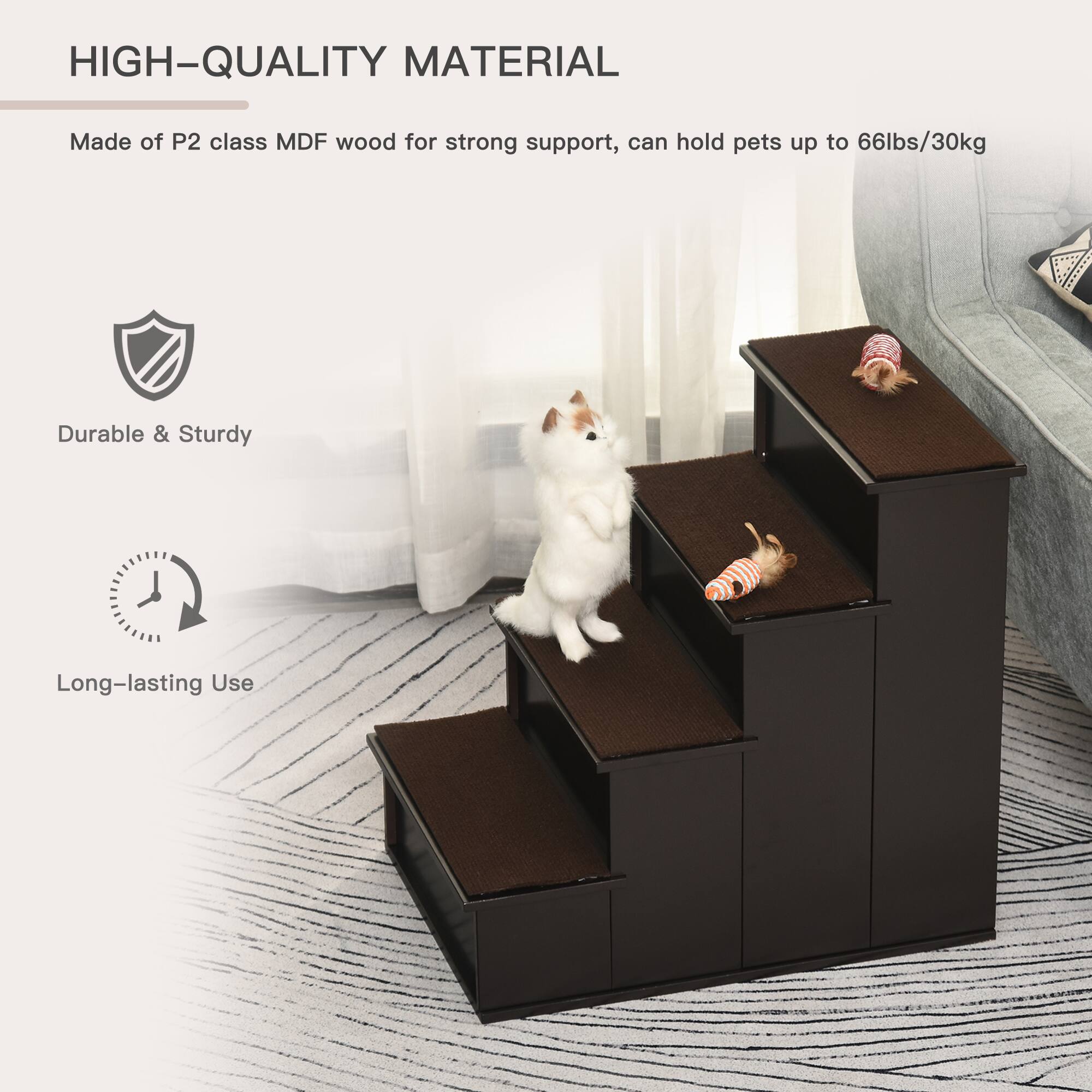 HIGH-QUALITY MATERIAL

Made of P2 class MDF wood for strong support, can hold pets up to 66lbs/30kg

Durable & Sturdy

Long-lasting Use