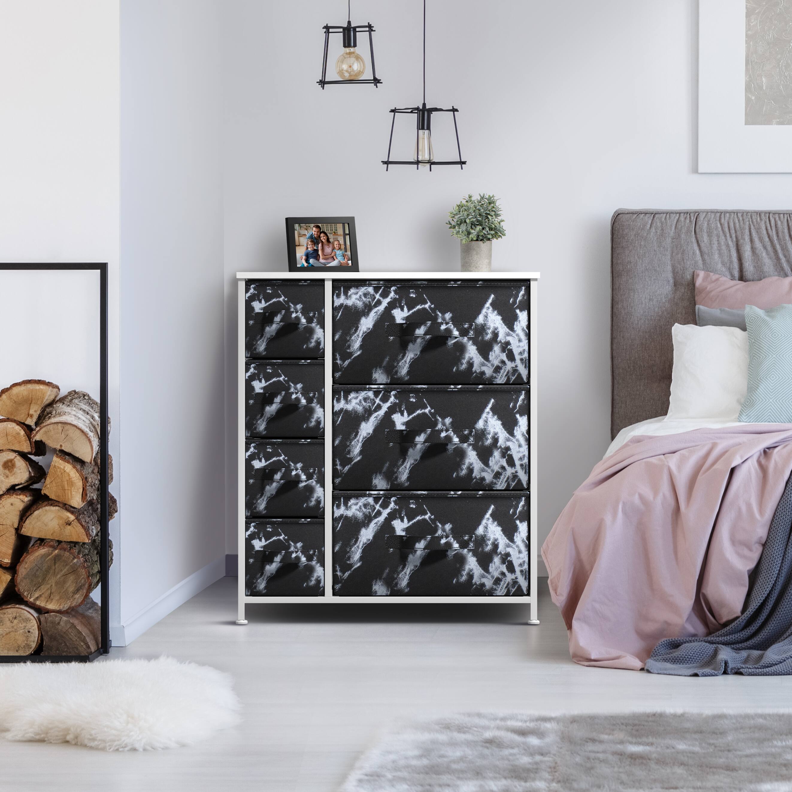 Angle. Sorbus - Sorbus Dresser with 7 Drawers - Storage Chest Organizer with Steel Frame, Wood Top, Handles, Fabric Bins - Marble black.