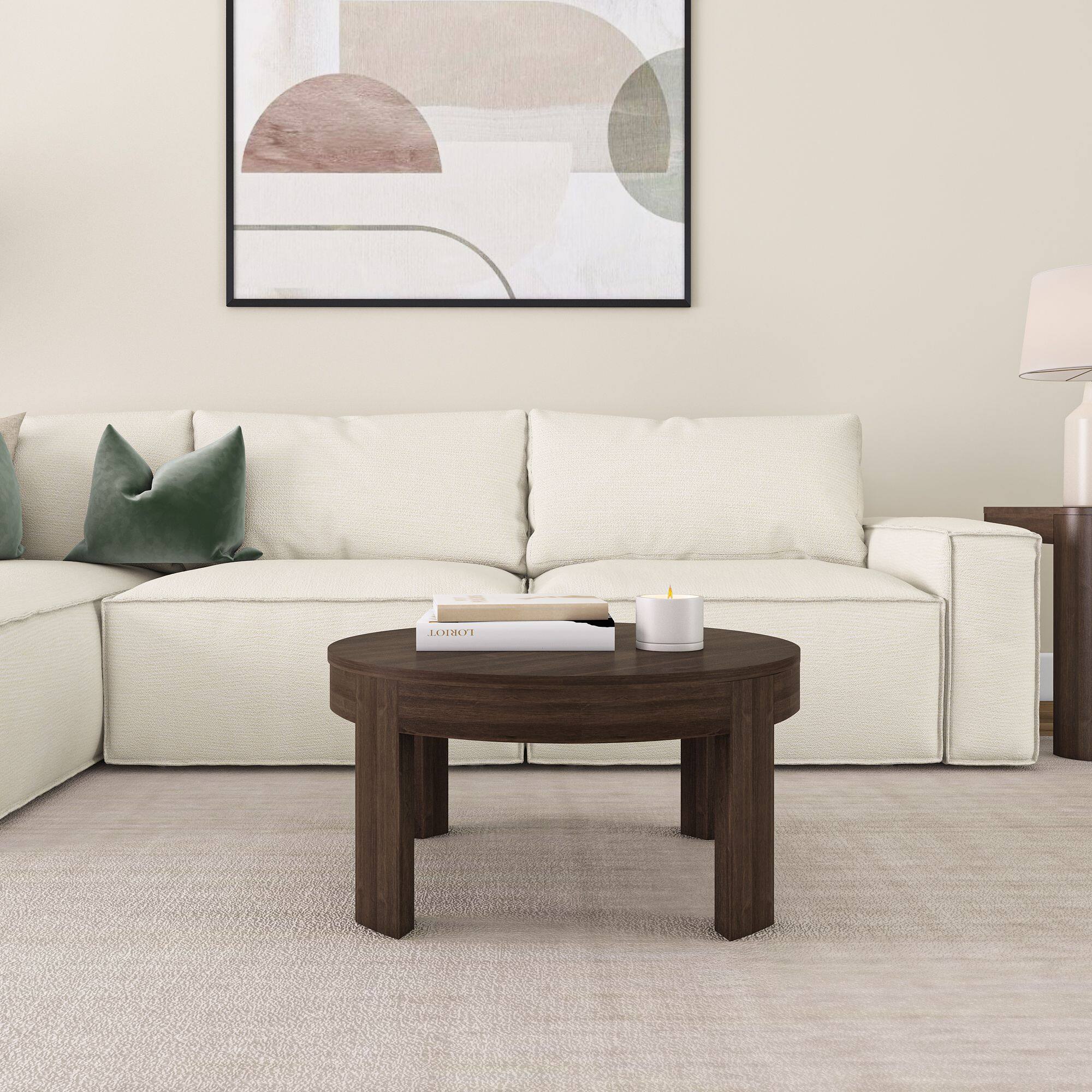Alt View 1. Plank+Beam - Contour Round Coffee Table (30in x 30in / 762mm x 762mm), Walnut - Walnut.