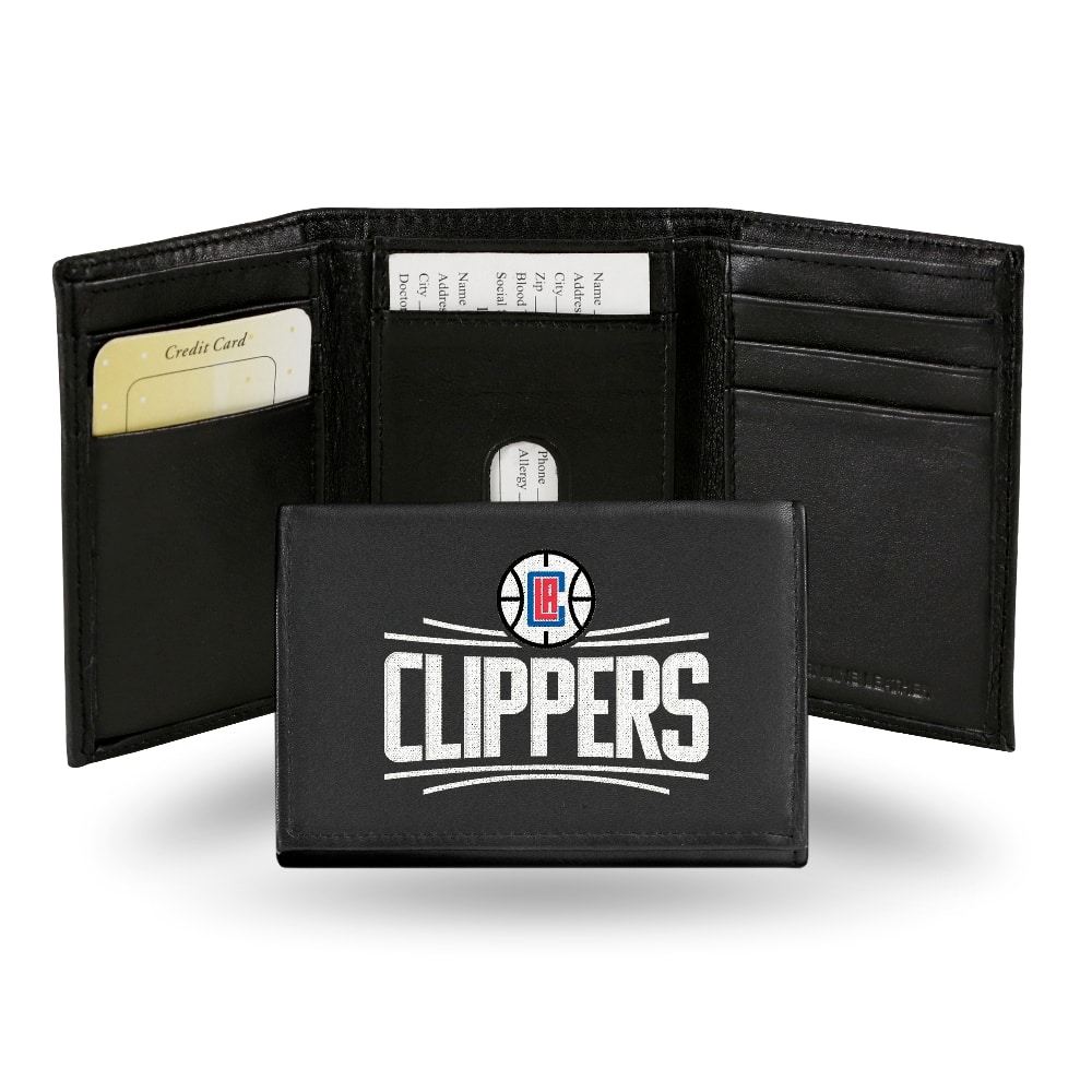 Rico Industries - Los Angeles Clippers Embroidered Black Leather Tri-fold Wallet - Multi