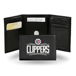 Rico Industries - Los Angeles Clippers Embroidered Black Leather Trifold Wallet - Multi
