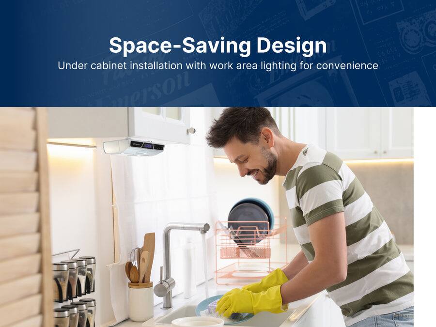 Space-Saving Design  
Under cabinet installation with work area lighting for convenience