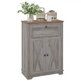Homcom - Farmhouse Barn Door Accent Cabinet, Kitchen Sideboard Storage Cabinet with Drawer & Adjustable Shelf for Living Room - Gray