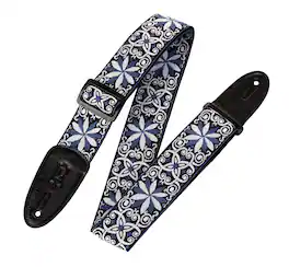 Levy's Leathers - 2" Jacquard Weave Guitar Strap with Leather Ends, Adjustable up to 63", Hootenanny Series - Floral Blue