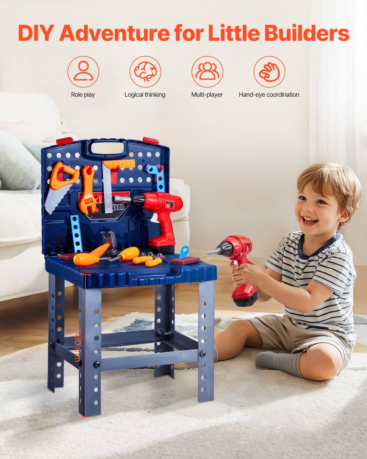 DIY Adventure for Little Builders

- Role play
- Logical thinking
- Multi-player
- Hand-eye coordination

PTE vset

380 mm