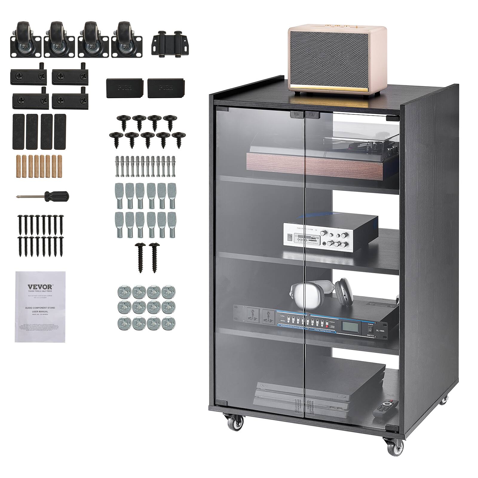 Alt View 5. VEVOR - 5-Tier AV Media Stand with Wheels, Wooden Audio-Video Media Stand for DVD Players/Cable Boxes/Games Consoles - Black Oak.