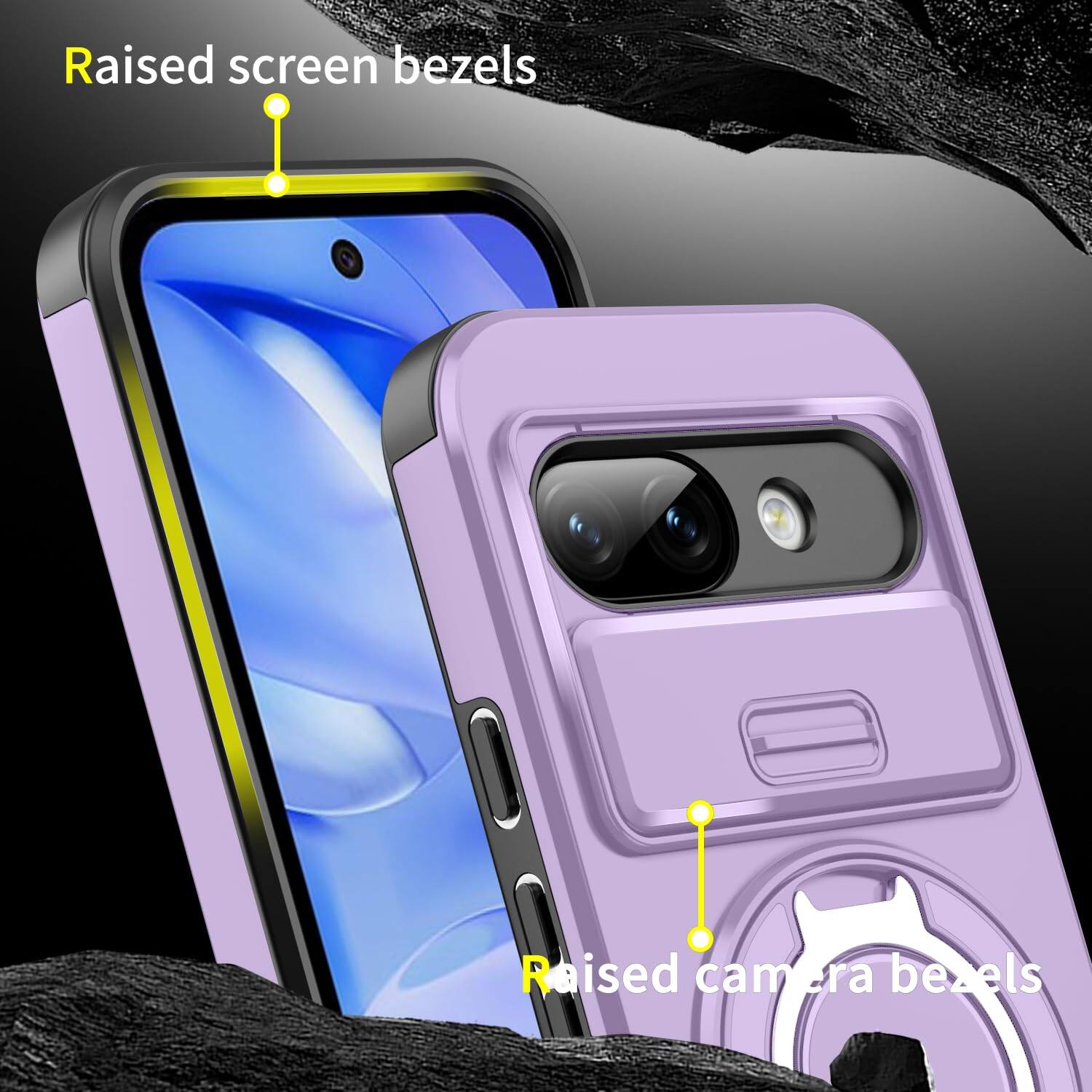 Raised screen bezels  
Raised camera bezels