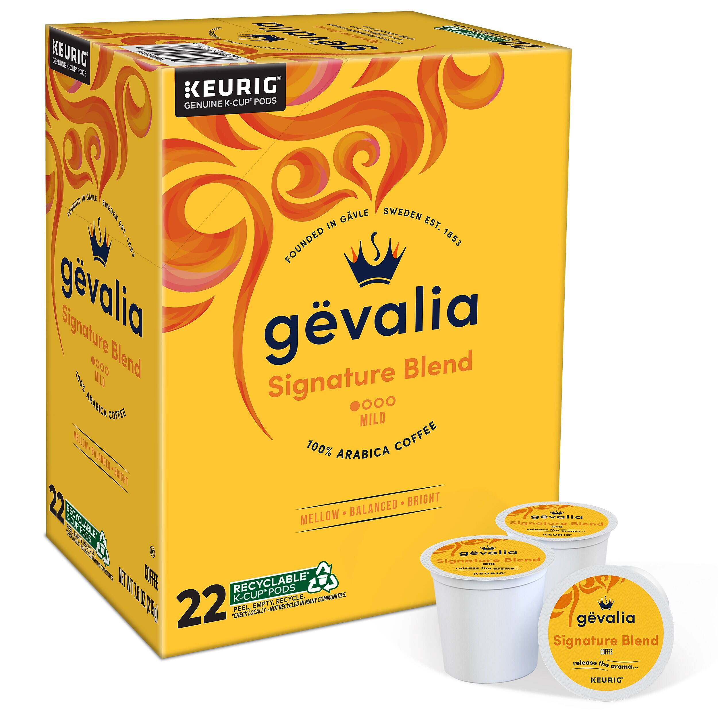 KEURIG GENUINE K-CUP PODS

GÉVALIA
Signature Blend
100% ARABICA COFFEE
MILD

22 RECYCLABLE K-CUP PODS
RECYCLE

KEURIG
