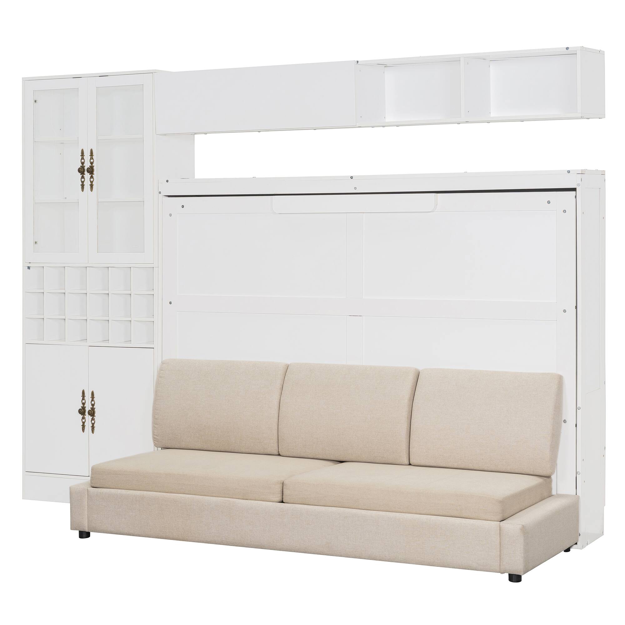 Alt View 4. Tiramisubest - Full Size Murphy Bed with Sofa, Shelves, USB & Light, White, 114"x63"x84", 455 lbs - White.