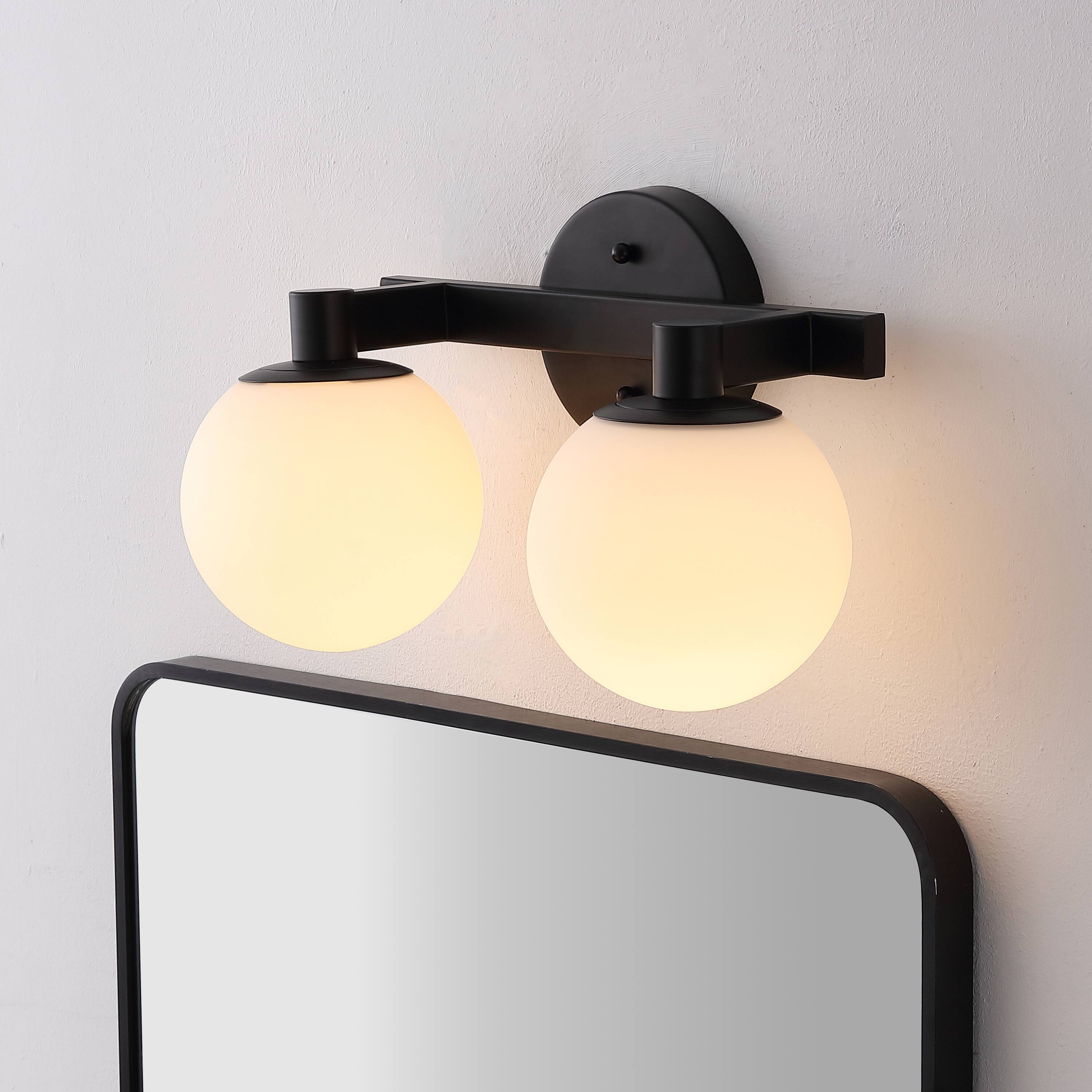 Alt View 1. Jonathan Y - Modernist Globe 15.25" 2-Light Metal/Frosted Glass Modern Contemporary LED Vanity, Black - Black/White.