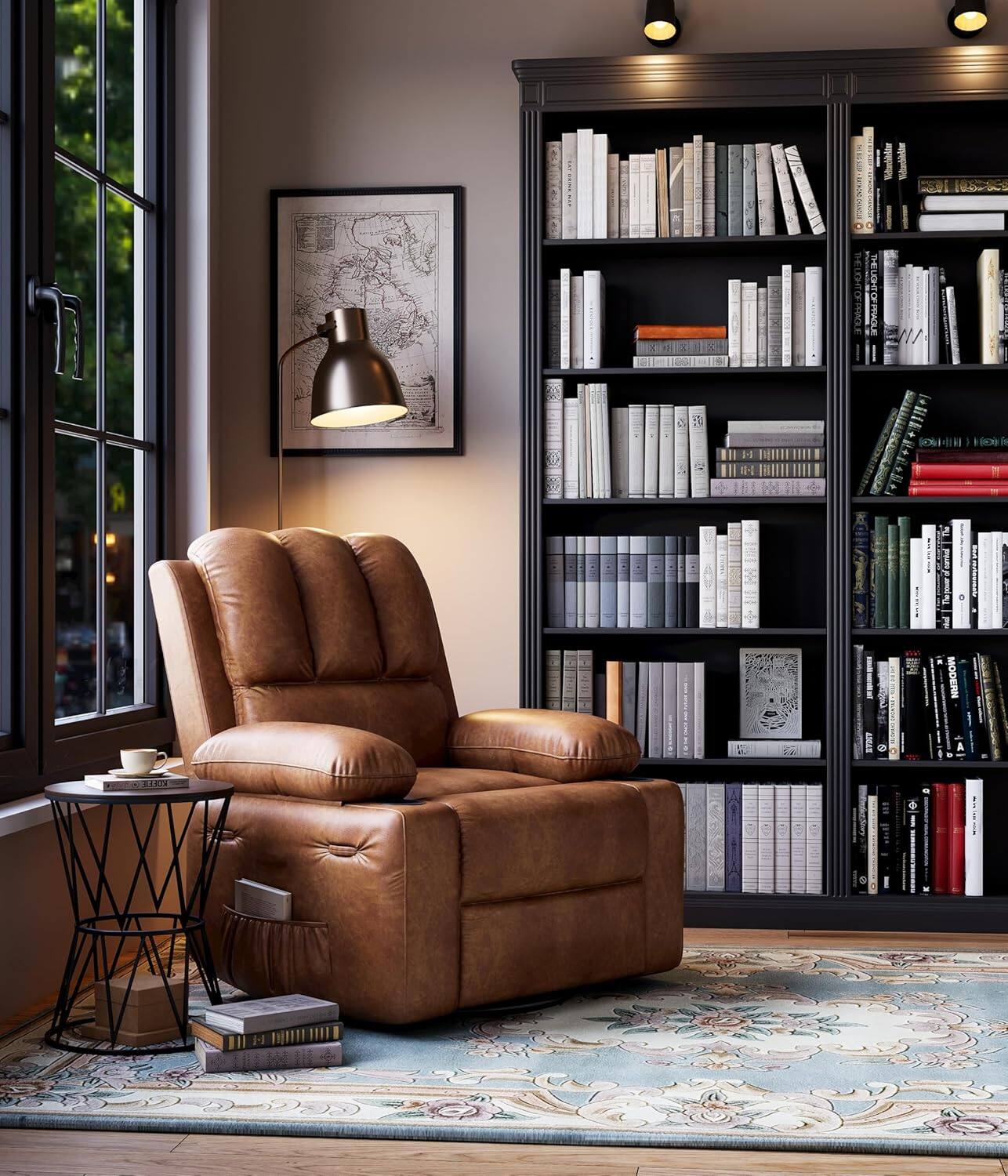 Sure, here is the corrected and grouped text from the image:

**Book Titles:**
- THE HEIGHT OF PRIDE
- THE HEIGHT OF PRIDE
- STRETCH
- MODERN POPIE
- THE HEIGHT OF PRIDE
- THE HEIGHT OF PRIDE

**Other Text:**
- HA002
- N 00
- I 2
- F

**Map Frame:**
- (The map is not clearly readable, but it appears to be a vintage map.)

**Books on the Shelf:**
- Various titles are visible, but they are not clearly readable.

**Coffee Table:**
- A book and a cup are present, but the titles are not clearly readable.

**Lamp:**
- The lamp is a modern design but has no visible text.

**Rug:**
- The rug has a floral pattern but no discernible text.

This text is extracted from the visible elements in the image.