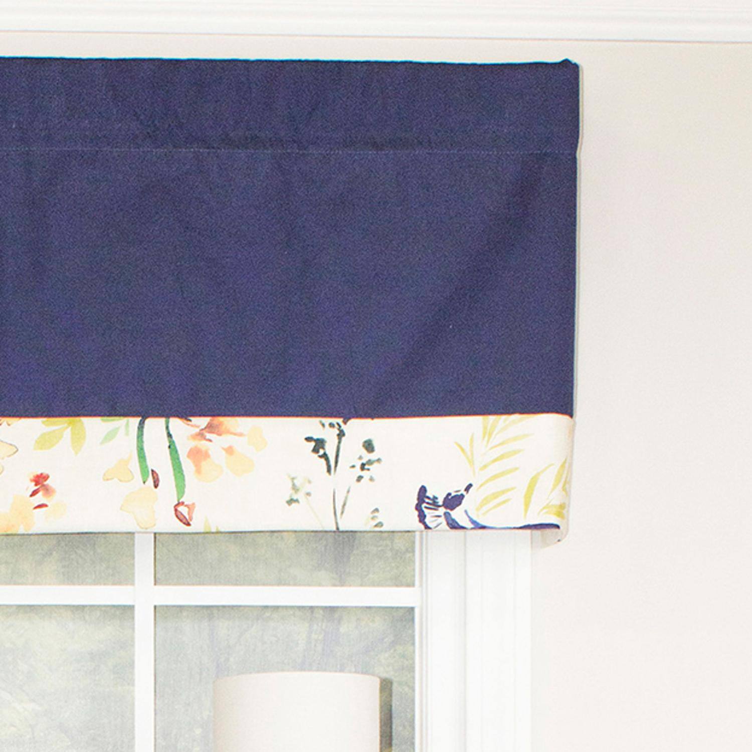 Left. RLF Home - RLF Home Tail Feather Banded 100% Cotton with Fully Lined 3" Rod Pocket Valnance for Windows 50" x 15" Navy - Navy.