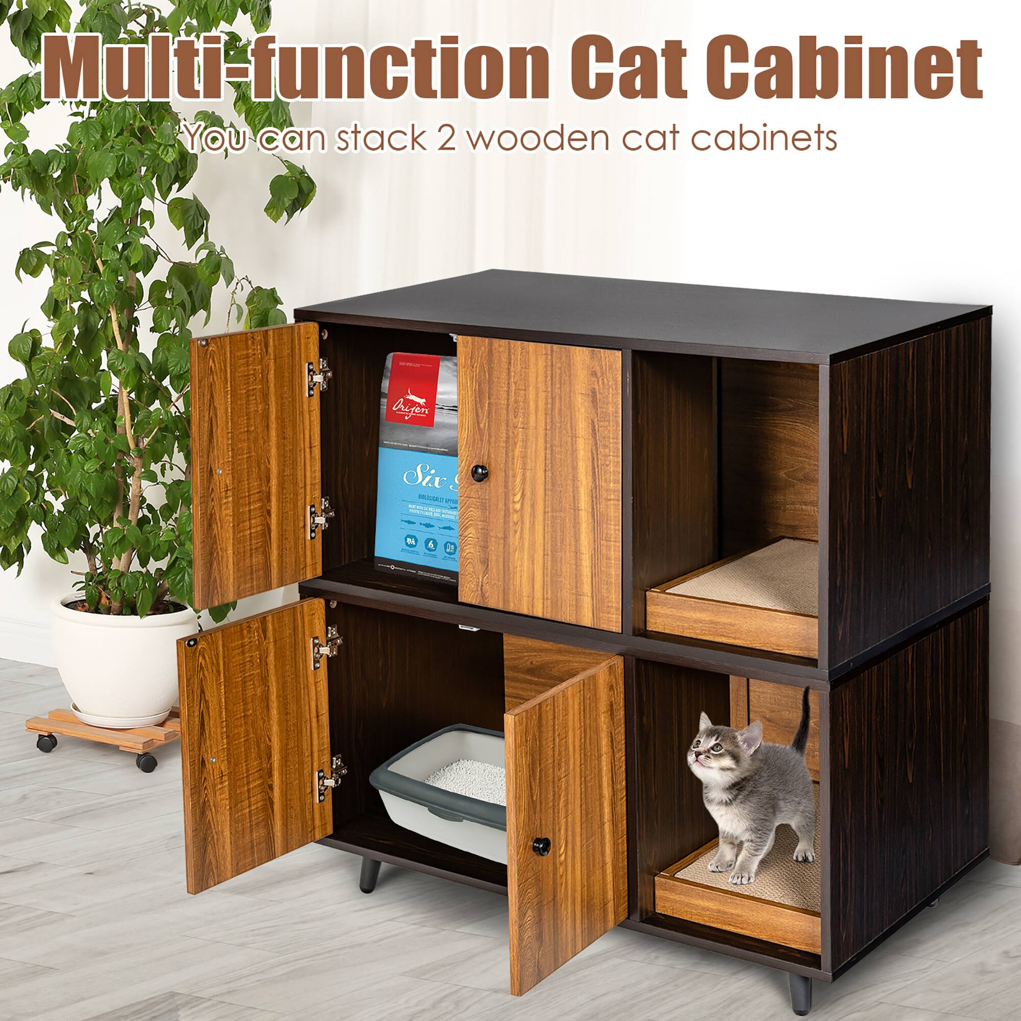 Multi-function Cat Cabinet  
You can stack 2 wooden cat cabinets