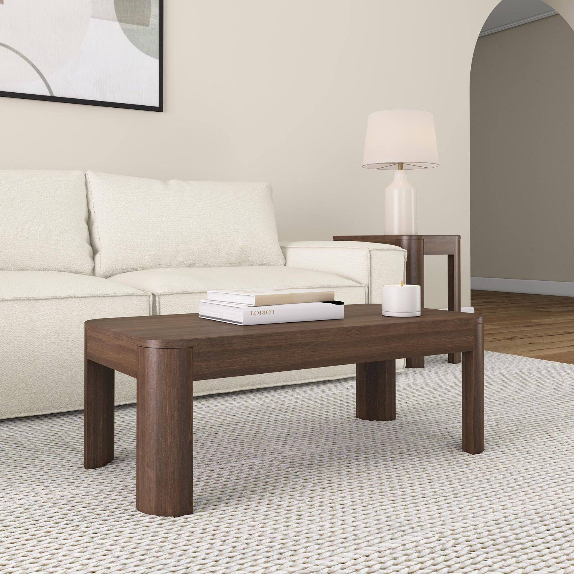 Alt View 4. Plank+Beam - Modern Rounded Rectangular Coffee Table (40in x 20in / 1020mm x 510mm), Walnut - Walnut.