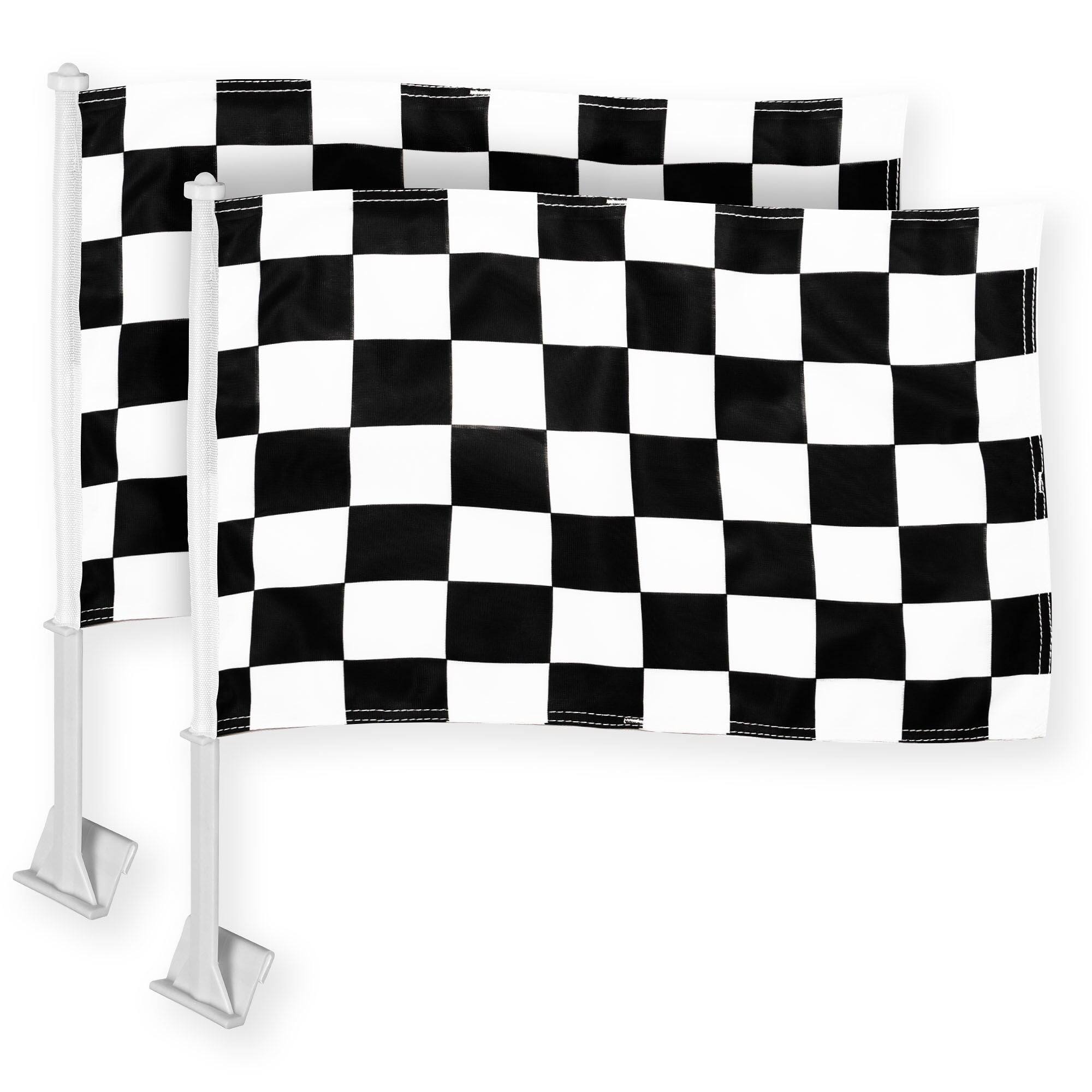 G128 - 2-Pack Checkered Car Flags with Flagpoles | 11 x 17 in | Double-Sided 150D Polyester - Assorted Colors
