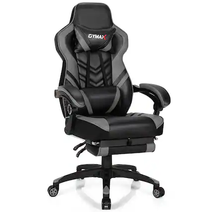 Front. WELLFOR - Adjustable Gaming Chair with Footrest for Home Office - Gray.
