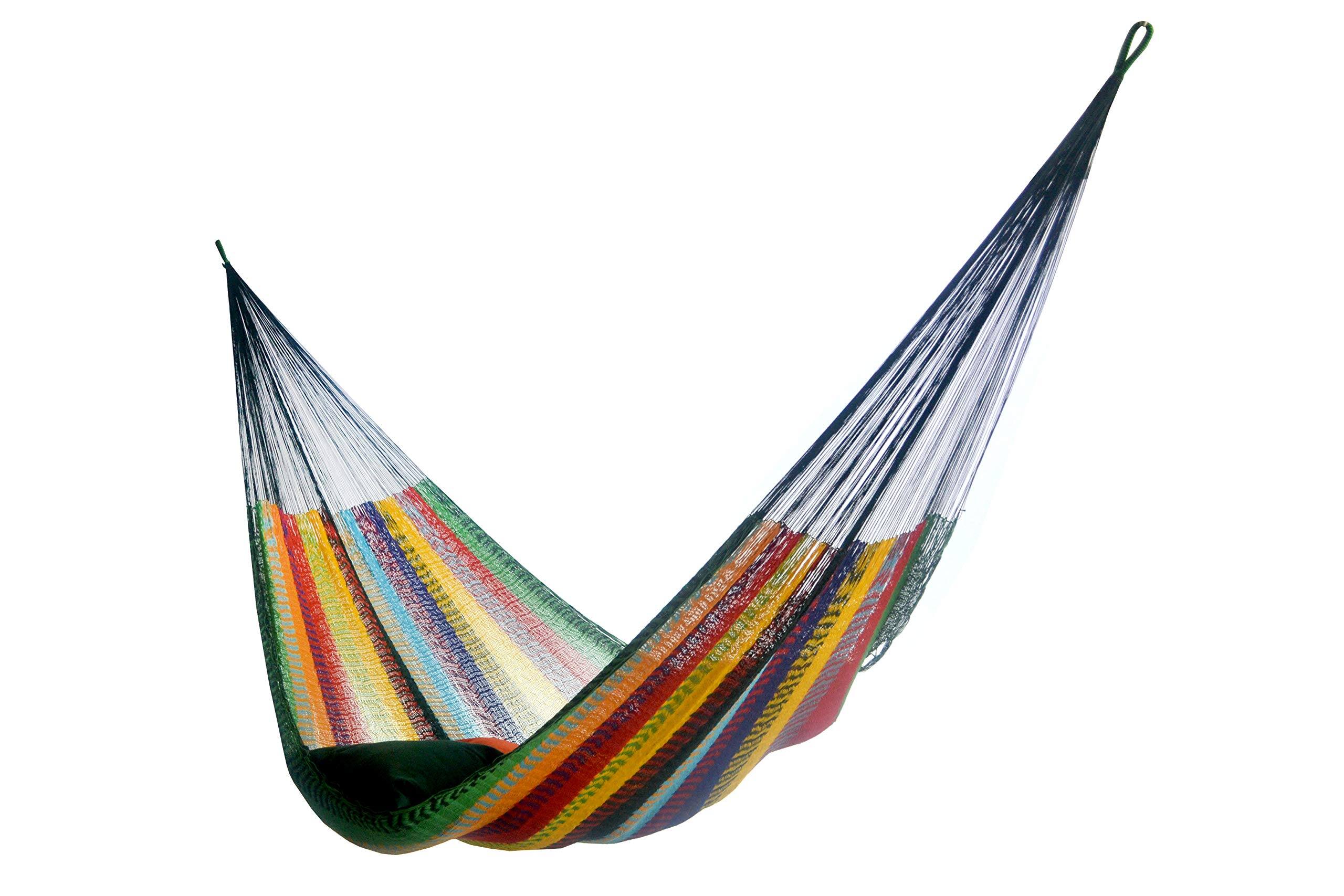 Front. JETRANSPORT - Matrimonial Size Hammock - Caribbean Color A Beautiful, Fine Outdoor Hammock: The Mayan Hammock is an - Multi Color.