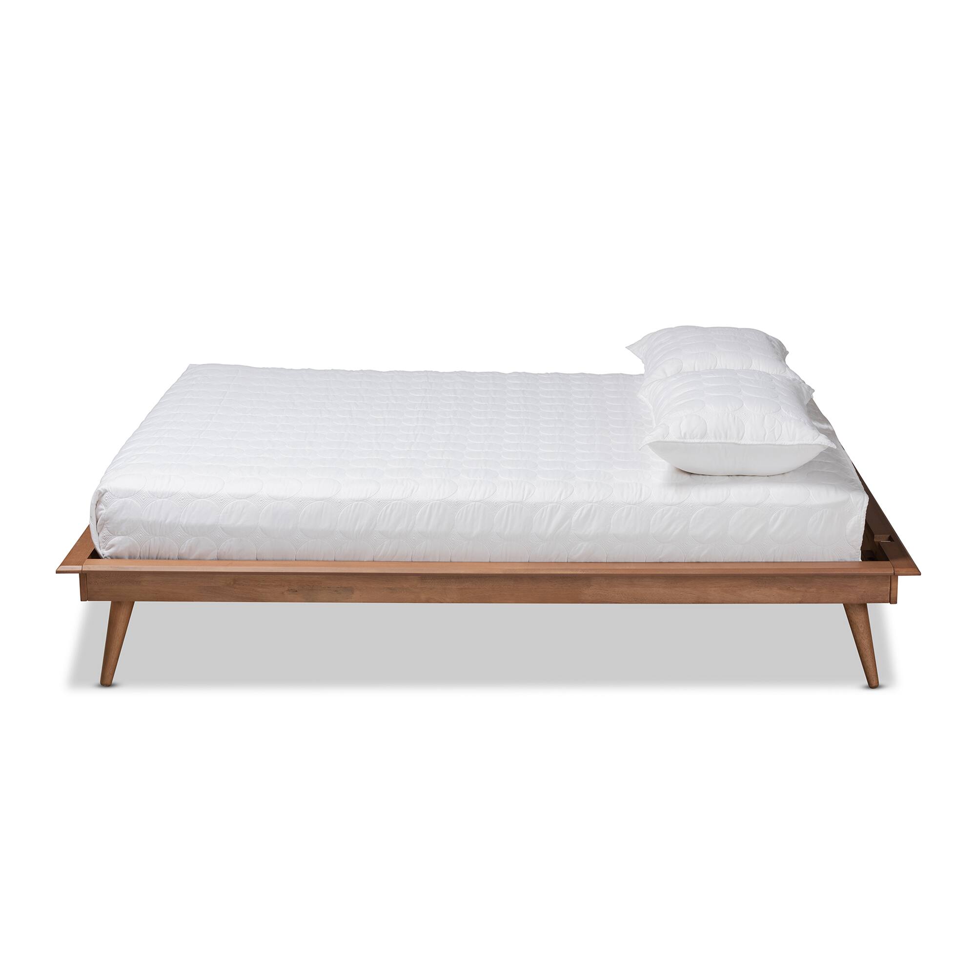 Angle. Baxton Studio - Karine Mid-Century Modern Walnut Brown Finished Wood Platform Bed Frame - Ash Walnut.