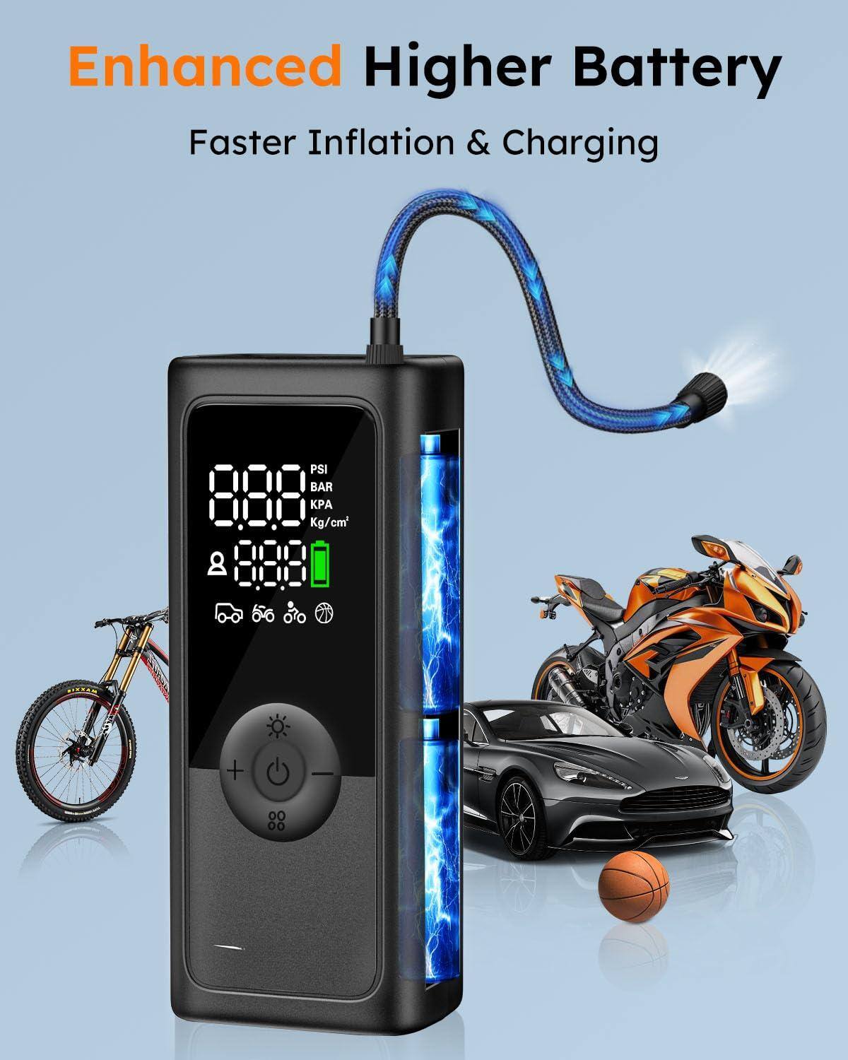 Enhanced Higher Battery  
Faster Inflation & Charging  

PSI BAR KPA Kg/cm²