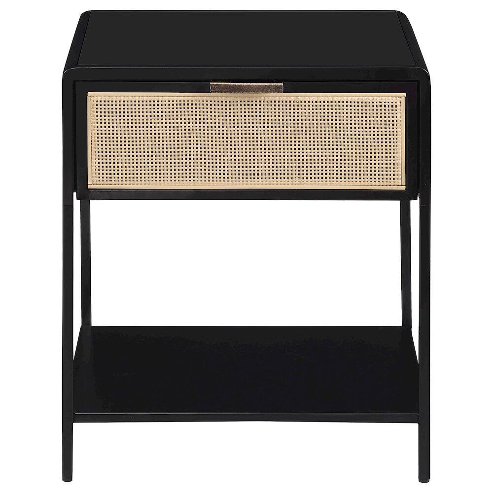 Alt View 2. Coaster Co. of America - Amherst 1-drawer Radio Weave Cane Metal Bedside Table Black - Black.