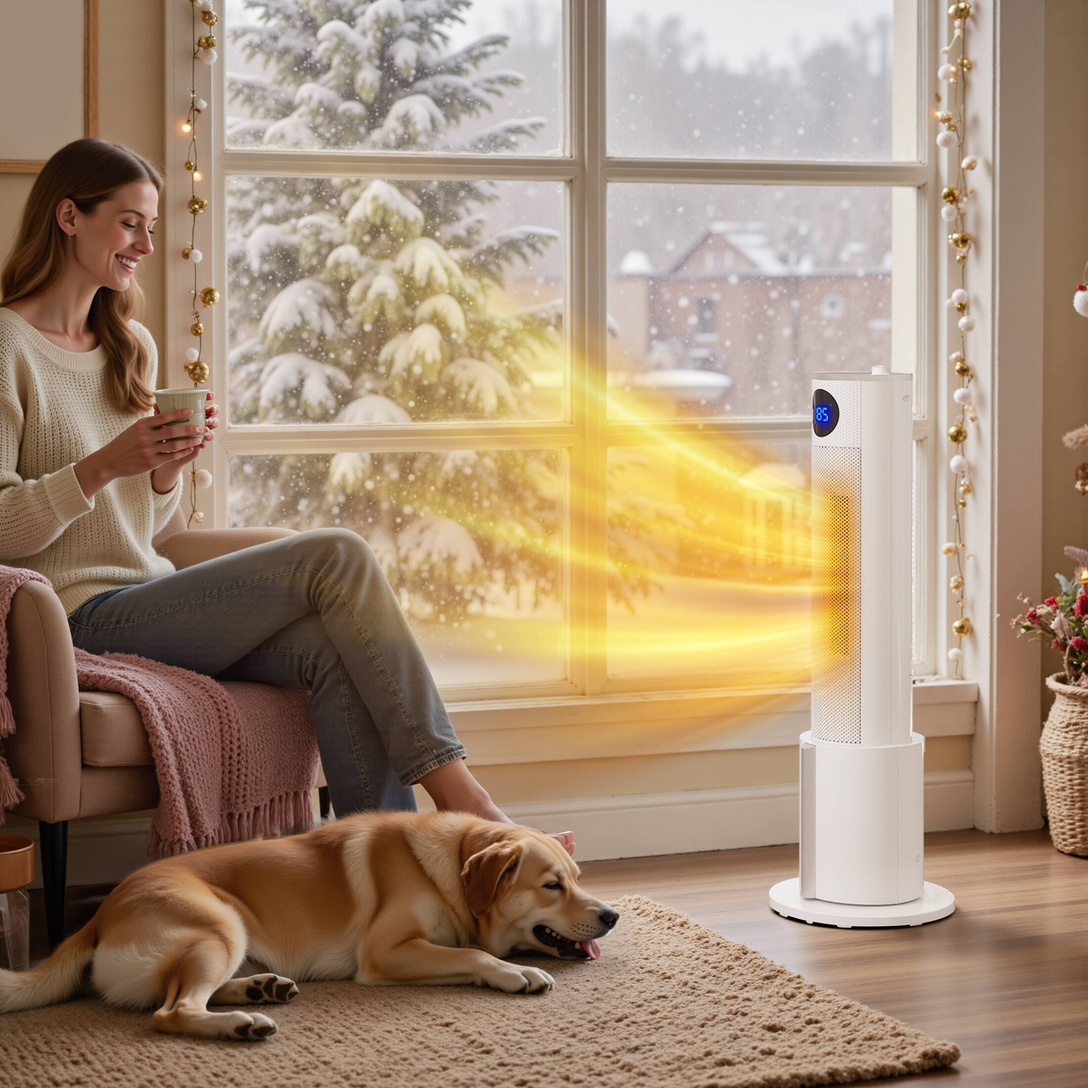 Alt View 7. Etust - Etust 2-in-1 Tower Heater with Humidifier, Space Heater with Thermostat & Timer, Portable Electric Heater 29.5” - White.