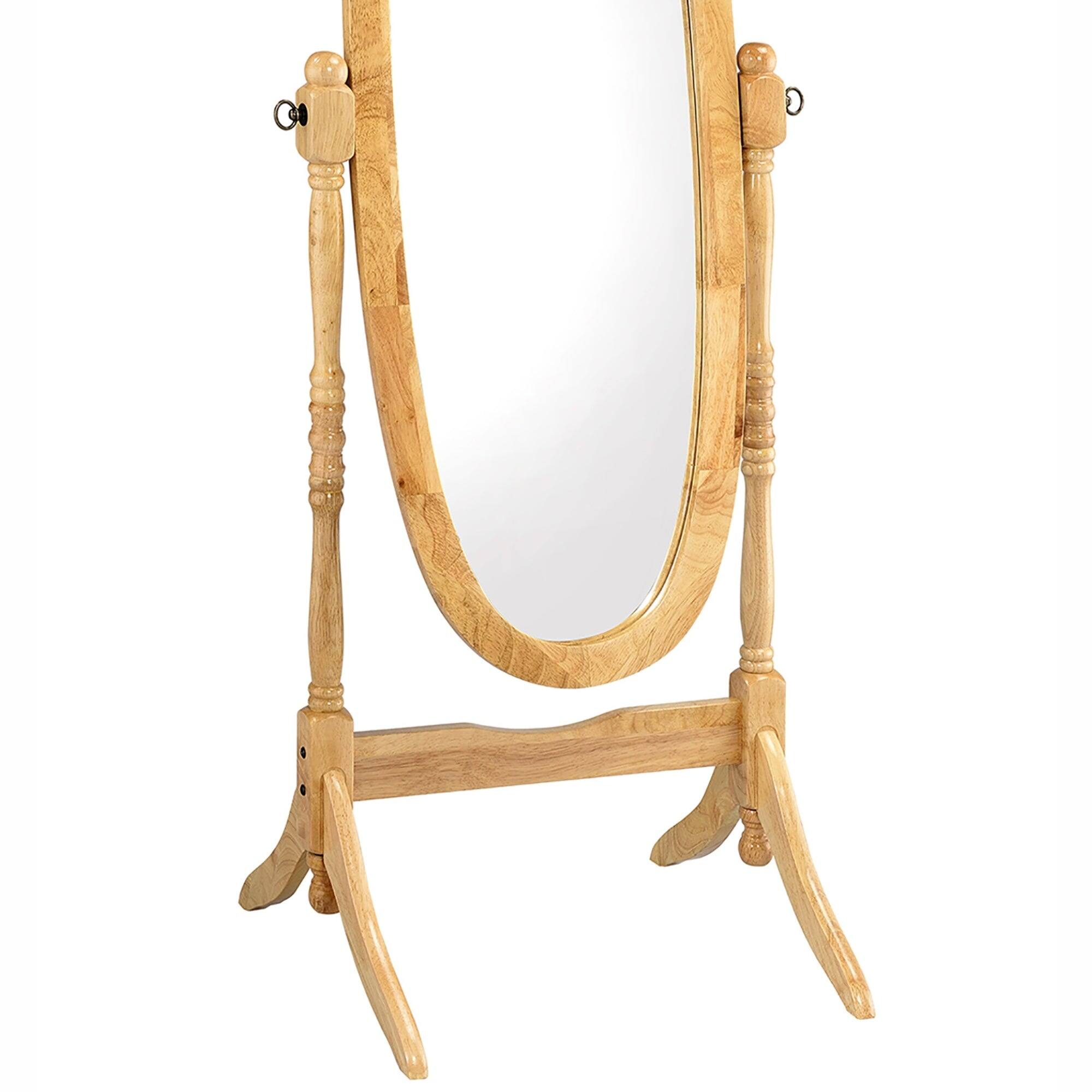 Back. BreeBe - 59.25' Tall Standing Wooden Floor Mirror with Natural finish, Oval Shape - Natural.