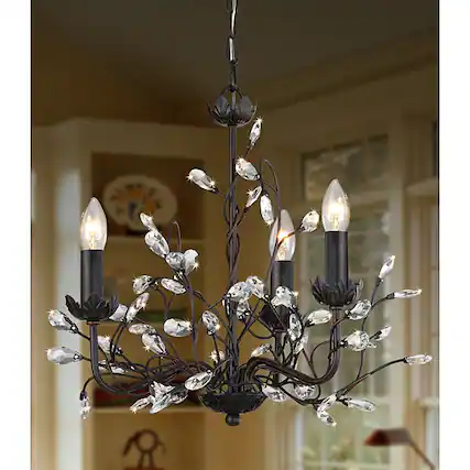 Front. Hivvago - 3-Light Iron and Crystal Chandelier - Black, Silver.