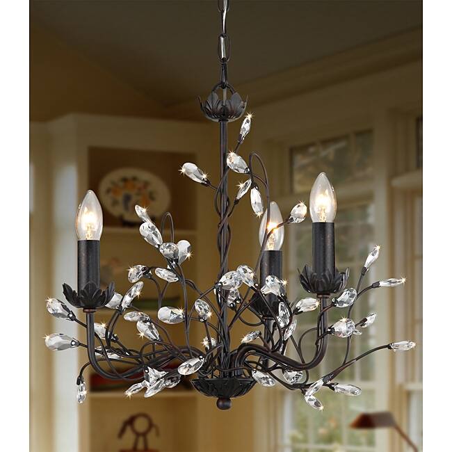 Front. Hivvago - 3-Light Iron and Crystal Chandelier - Black, Silver.