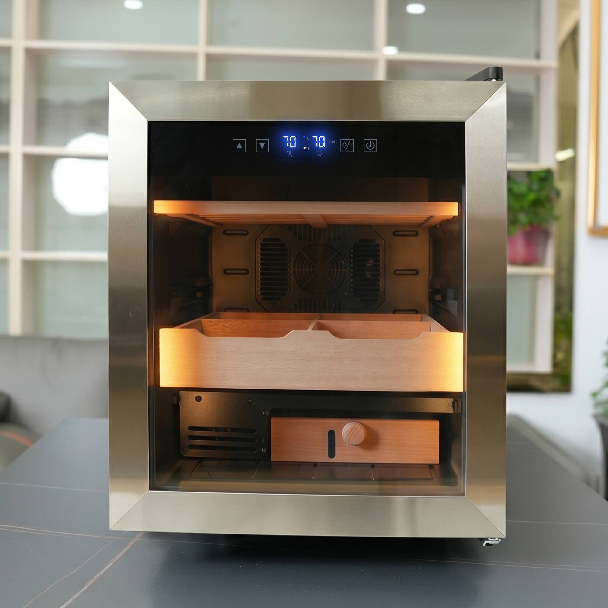 Alt View 5. KingChii - KingChii 50L Cigar Humidor Cabinet, 350-Cigar Electric Cooler with Temp & Humidity Control - Silver.