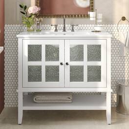 Boyel Living - 36 Inch Bathroom Vanity with Ceramic Sink Adjustable Shelf Solid Wood Legs Soft Close Hinges - White