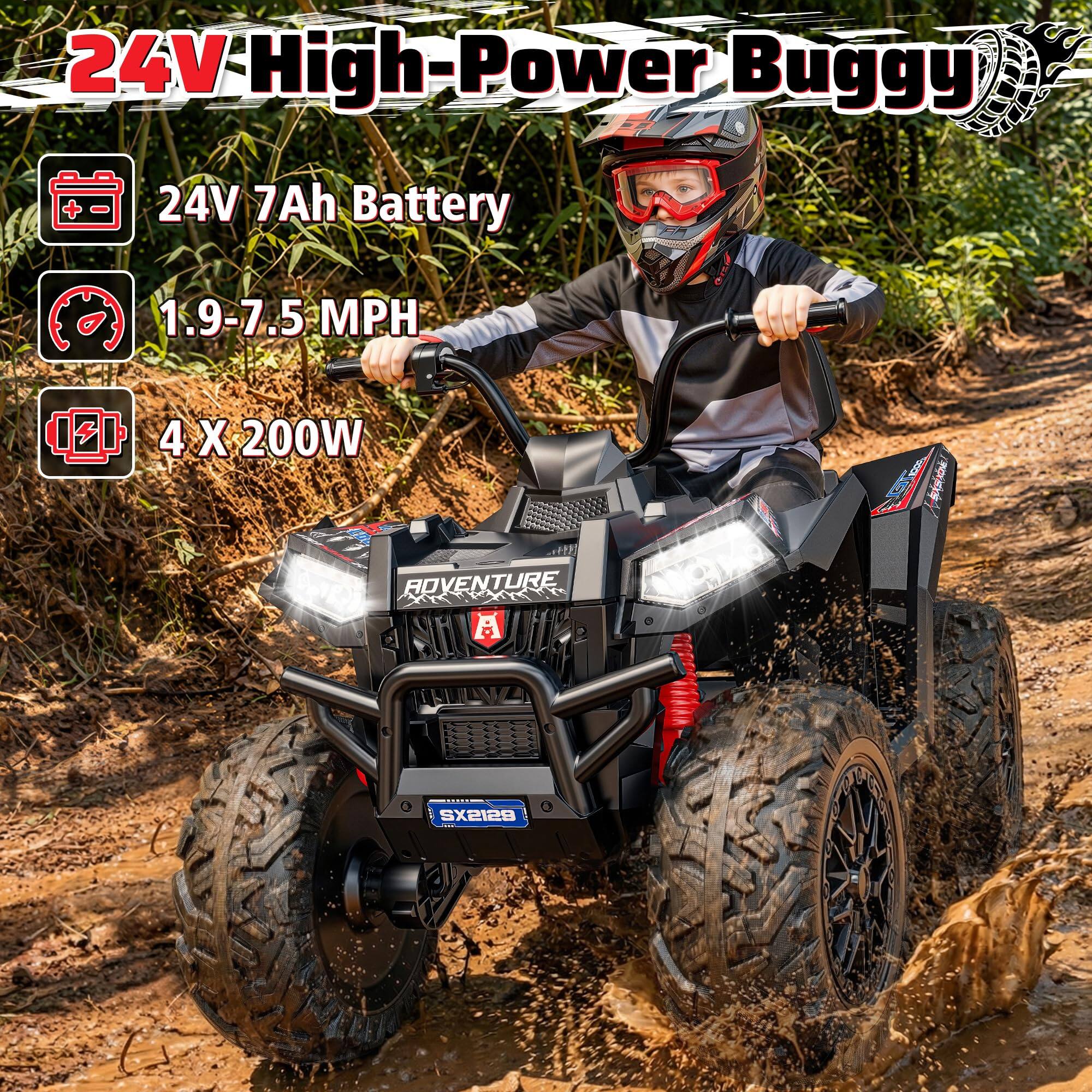 24V High-Power Buggy

24V 7Ah Battery

1.9-7.5 MPH

4 X 200W

CD ROVENTURE

SX2129