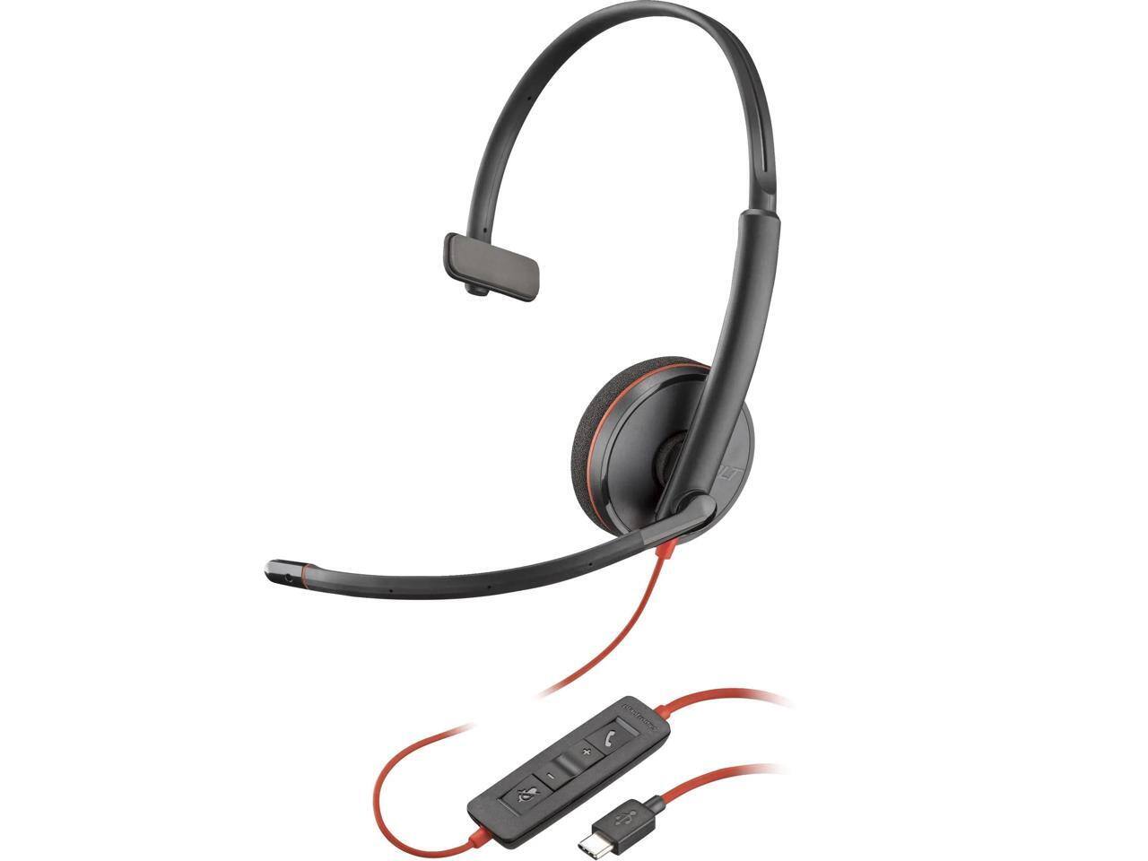 Alt View 9. HP - Poly Blackwire 3210 Monaural USB-C Headset w/ Adapter - 32 Ohm, 5.2ft, Omni Mic - Red.